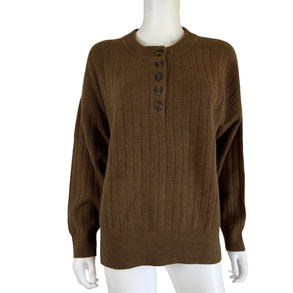 Madewell Sweater Brown Ribbed Henley Wool Blend Gorpcore Cabin Womens Large NEW